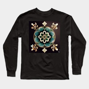 Jade Flower and Gold Leaf Mosaic Inlay Long Sleeve T-Shirt